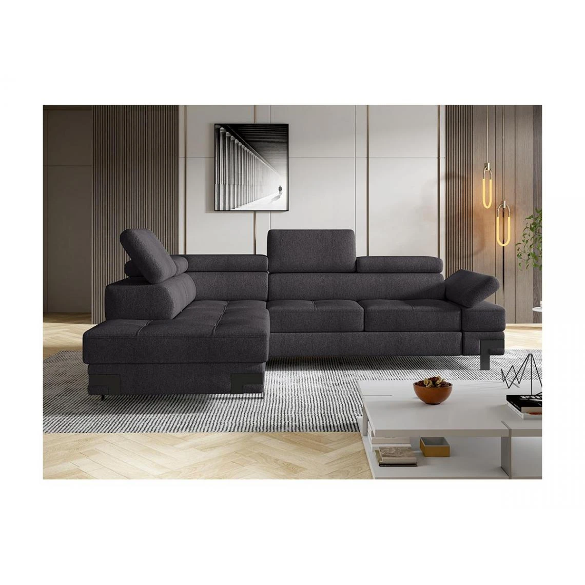 Vente-unique Canapé D'angle Convertible En Tissu DAMIEN II - Anthracite - Angle Ga... 1 Vente-unique Canapé D'angle Convertible En Tissu DAMIEN II - Anthracite - Angle Ga...
