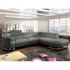 Vente-unique Canapé D'angle Convertible En Tissu Et Simili MYSEN - Gris Et Anthrac...