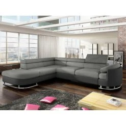 Vente-unique Canapé D'angle Convertible En Tissu Et Simili MYSEN - Gris Et Anthrac...