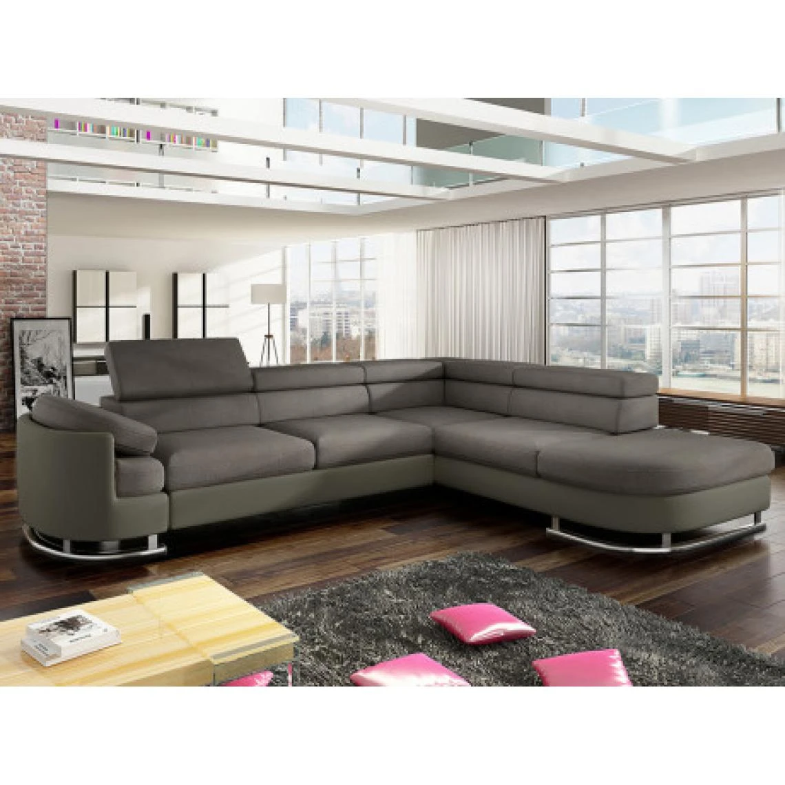 Vente-unique Canapé D'angle Convertible En Tissu Et Simili MYSEN - Taupe - Angle D... 1 Vente-unique Canapé D'angle Convertible En Tissu Et Simili MYSEN - Taupe - Angle D...