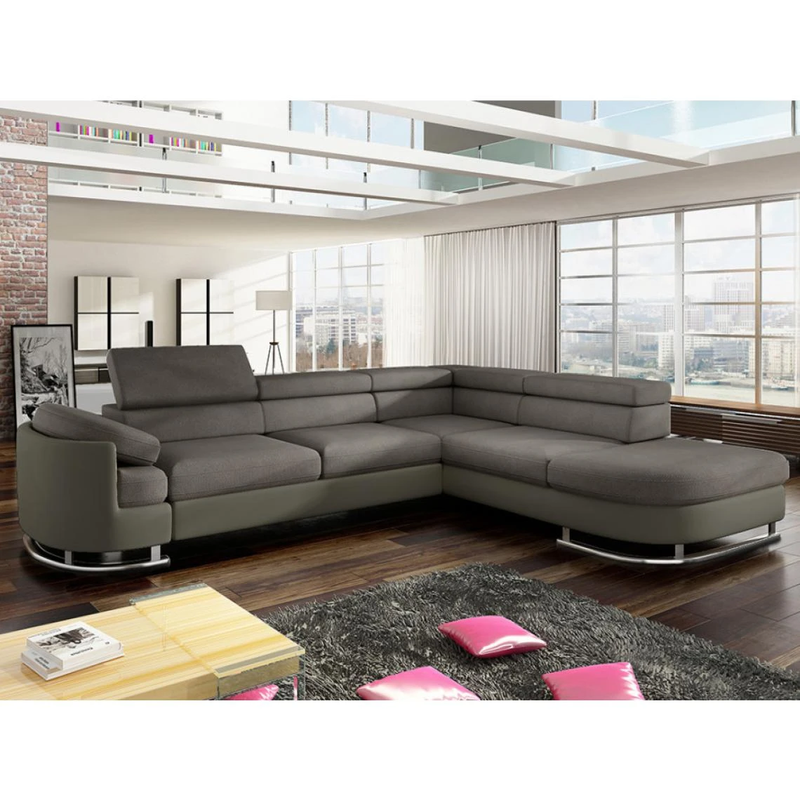 Vente-unique Canapé D'angle Convertible En Tissu Et Simili MYSEN - Taupe - Angle D... 2 Vente-unique Canapé D'angle Convertible En Tissu Et Simili MYSEN - Taupe - Angle D... – Image 2