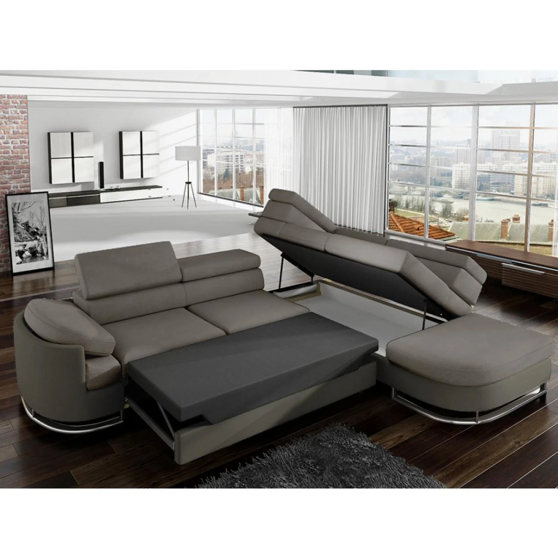 Vente-unique Canapé D'angle Convertible En Tissu Et Simili MYSEN - Taupe - Angle D... 3 Vente-unique Canapé D'angle Convertible En Tissu Et Simili MYSEN - Taupe - Angle D... – Image 3