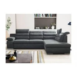 Vente-unique Canapé D'angle Convertible En Tissu PYLOS - Anthracite - Angle Droit