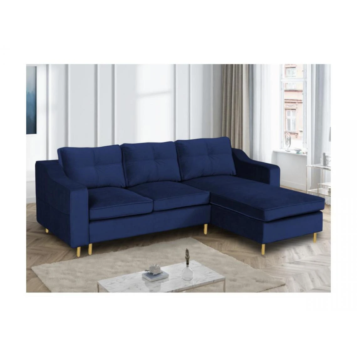 Vente-unique Canapé D'angle Convertible Et Réversible En Velours SORENI - Bleu Nu... 2 Vente-unique Canapé D'angle Convertible Et Réversible En Velours SORENI - Bleu Nu... – Image 2