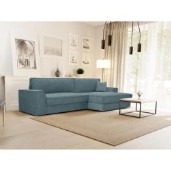Vente-unique Canapé D'angle Droit Convertible En Tissu Bleu AXELLE
