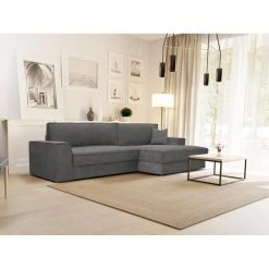 Vente-unique Canapé D'angle Droit Convertible En Tissu Gris AXELLE