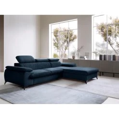 Vente-unique Canapé D'angle Droit Convertible En Velours Bleu Nuit SAMARA