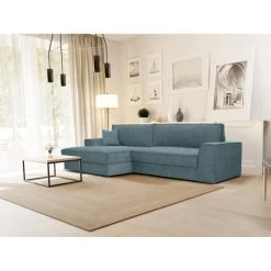 Vente-unique Canapé D'angle Gauche Convertible En Tissu Bleu AXELLE