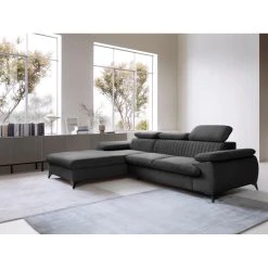 Vente-unique Canapé D'angle Gauche Convertible En Velours Gris Anthracite SAMARA