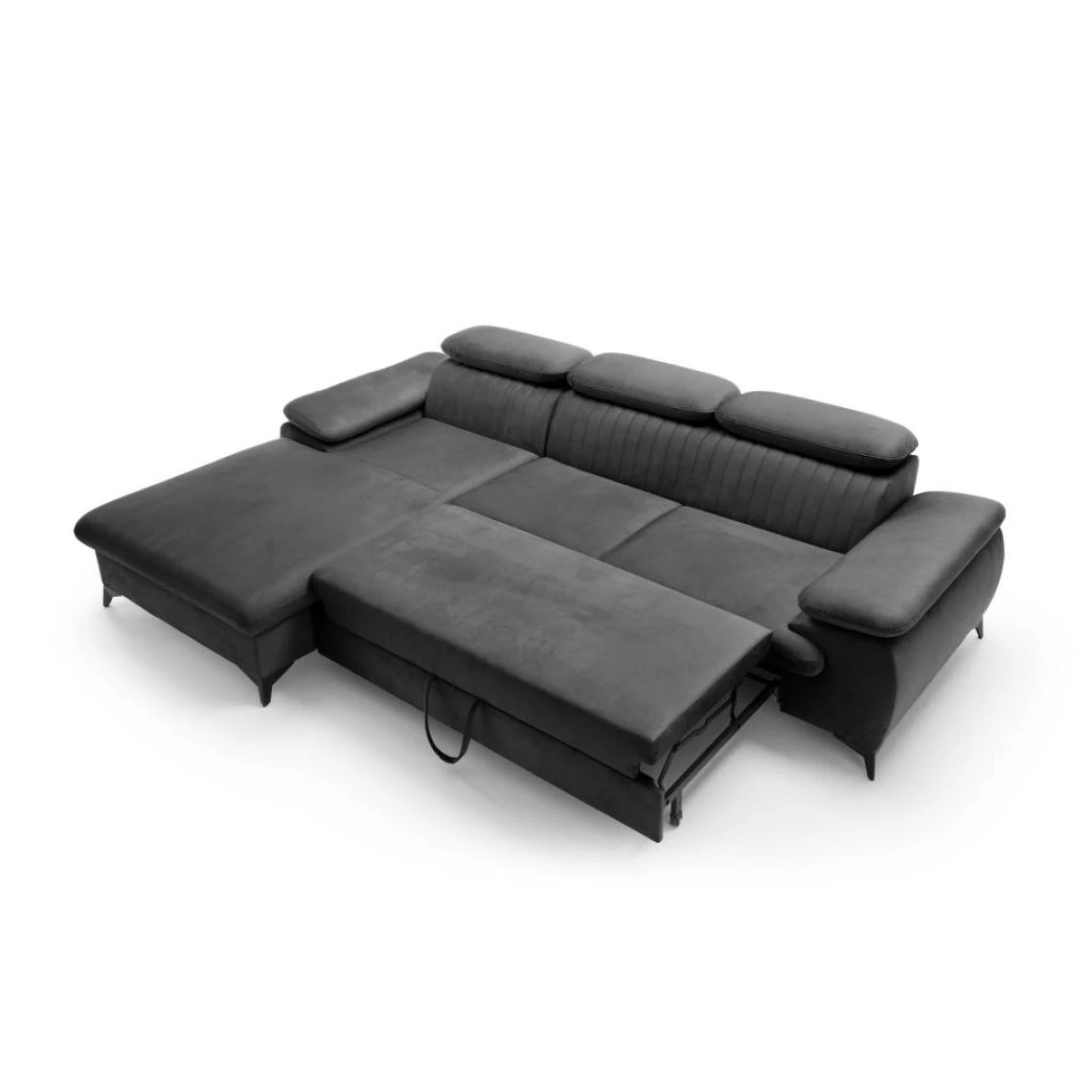 Vente-unique Canapé D'angle Gauche Convertible En Velours Gris Anthracite SAMARA 5 Vente-unique Canapé D'angle Gauche Convertible En Velours Gris Anthracite SAMARA – Image 5