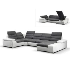 Vente-unique Canapé D'angle Panoramique Convertible En Tissu Et Simili BOILEAU - B... -Magasin Joss & Main canape dangle panoramique convertible en tissu et simili boileau bicolore grisblanc angle droit 8239375 20997683 1140x1140