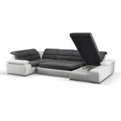 Vente-unique Canapé D'angle Panoramique Convertible En Tissu Et Simili BOILEAU - B... -Magasin Joss & Main canape dangle panoramique convertible en tissu et simili boileau bicolore grisblanc angle droit 8239375 20997685 1140x1140