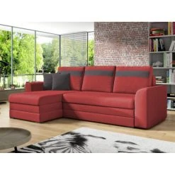 Vente-unique Canapé D'angle Réversible Et Convertible En Tissu GIANY - Rouge Et B...