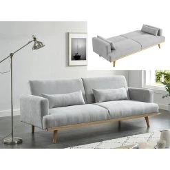 Vente-unique Canapé 3 Places Convertible Clic-clac En Tissu ESME - Gris Clair