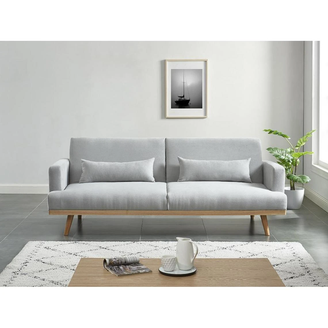 Vente-unique Canapé 3 Places Convertible Clic-clac En Tissu ESME - Gris Clair 2 Vente-unique Canapé 3 Places Convertible Clic-clac En Tissu ESME - Gris Clair – Image 2