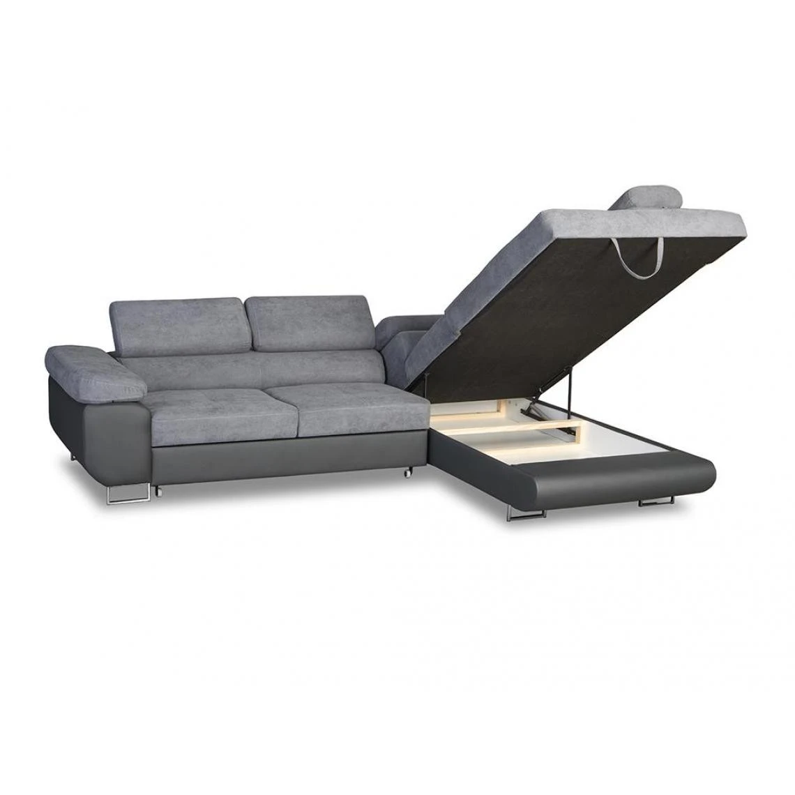 Vente-unique Canapé D'angle Convertible En Tissu Et Simili Gris KERIO - Angle Droi... 2 Vente-unique Canapé D'angle Convertible En Tissu Et Simili Gris KERIO - Angle Droi... – Image 2