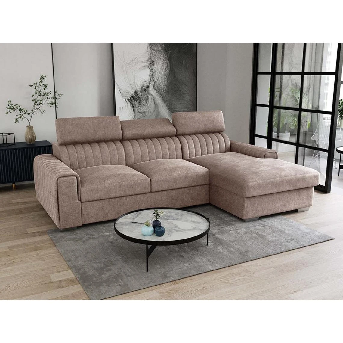 Canapé D'angle Convertible En Tissu Taupe LARICA De PASCAL MORABITO -... 2 Canapé D'angle Convertible En Tissu Taupe LARICA De PASCAL MORABITO -... – Image 2