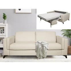 DUNLOPILLO Canapé 3 Places Convertible Express En Tissu Beige - Couchage 140 Cm ...