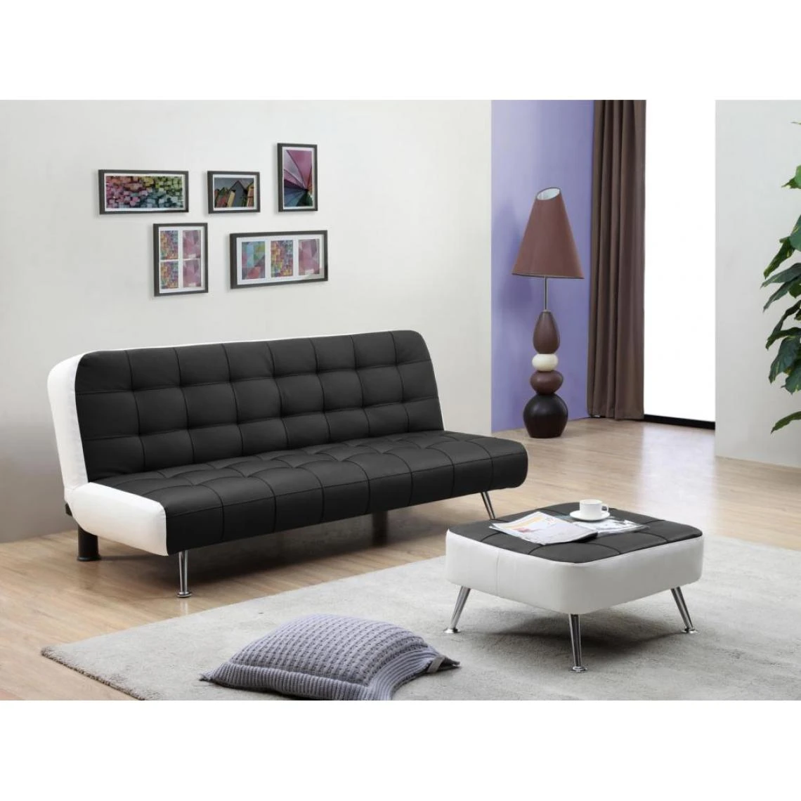 Vente-unique Canapé Convertible Clic-clac + Pouf En Simili MURNI - Noir 5 Vente-unique Canapé Convertible Clic-clac + Pouf En Simili MURNI - Noir – Image 5