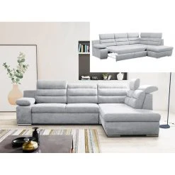 Vente-unique Canapé D'angle Convertible En Tissu PYLOS - Gris Clair - Angle Droit