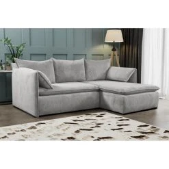 PASCAL MORABITO Canapé D'angle Convertible En Velours Côtelé Gris Clair TEODORA De ...