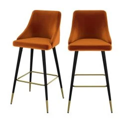 Rendez Vous Déco Chaise De Bar Aristote En Velours Orange 77.5 Cm (lot De 2)
