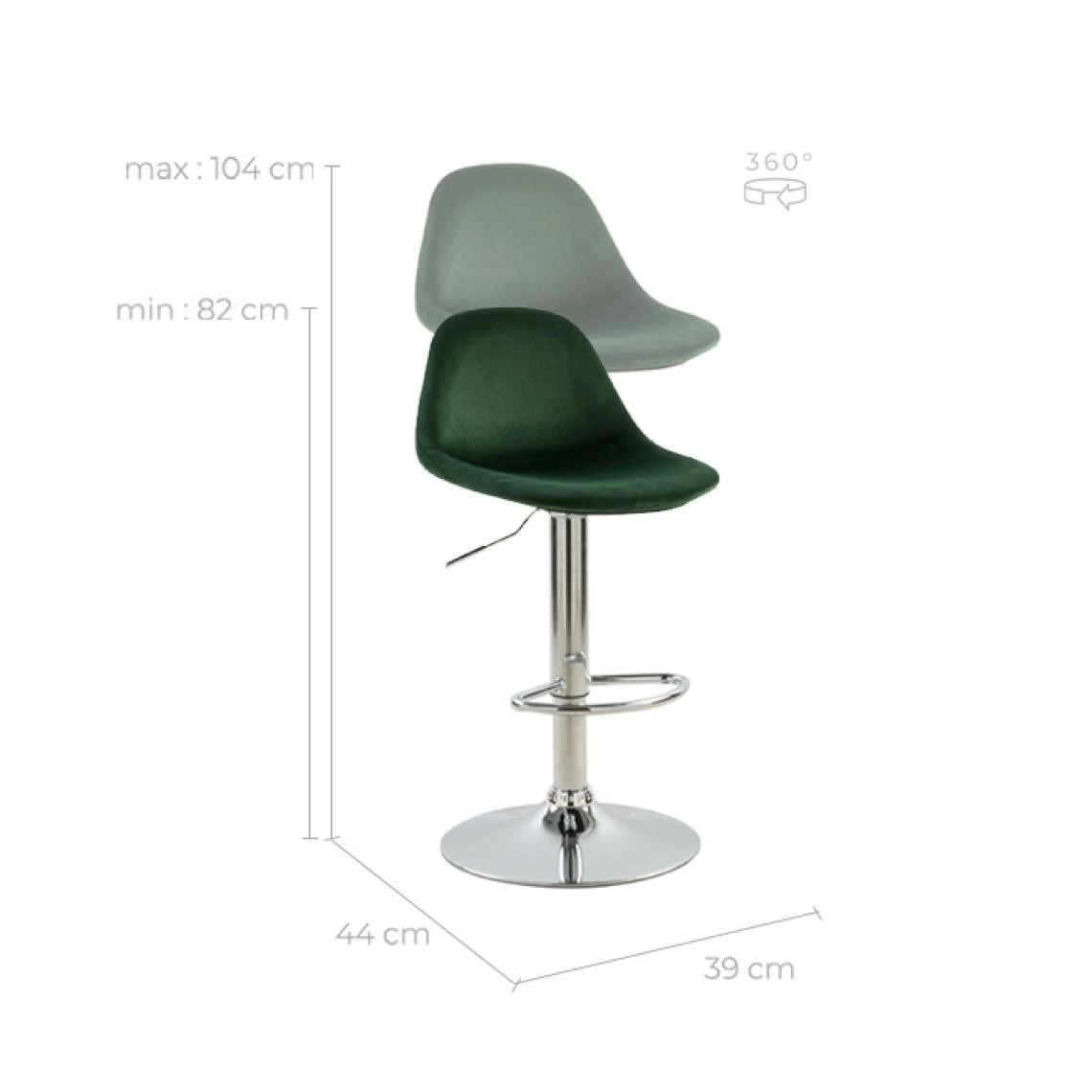 Rendez Vous Déco Chaise De Bar Pavo En Velours Vert 60/82 Cm (lot De 2) 2 Rendez Vous Déco Chaise De Bar Pavo En Velours Vert 60/82 Cm (lot De 2) – Image 2