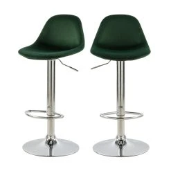 Rendez Vous Déco Chaise De Bar Pavo En Velours Vert 60/82 Cm (lot De 2)
