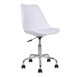 Pegane Chaise De Bureau Coloris Blanc Avec Pieds Chromés En PU - Dim : 54 X ...