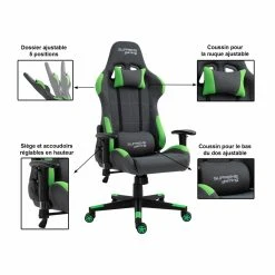 IDIMEX Chaise De Bureau Gaming SWIFT, Revêtement En Tissu Gris Et Vert -Magasin Joss & Main chaise de bureau gaming swift fauteuil ergonomique avec cous 6957146 60406 1140x1140