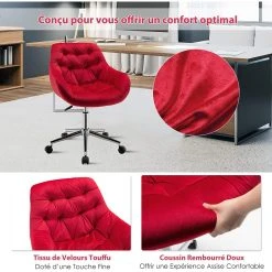 Giantex Chaise De Bureau Pivotante En Velours, Réglable En Hauteur, Avec Cous... 8 Giantex Chaise De Bureau Pivotante En Velours, Réglable En Hauteur, Avec Cous... -Magasin Joss & Main chaise de bureau pivotante en velours reglable en hauteur avec coussin rembourre et roulettes universelles rouge 14137060 39413644 1140x1140