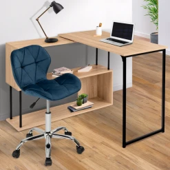 Idmarket Chaise De Bureau ROBINE Velours Bleu à Roulettes