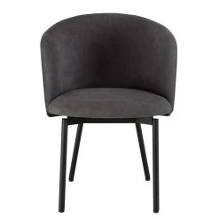 MACABANE Chaise En Velours Gris Anthracite Pieds Métal Noir ALMA