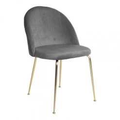 HOUSE NORDIC Chaise En Velours Gris Et Piétement Doré ARROW