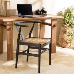 MACABANE Chaise Noire En Bois De Teck Recyclé Dossier Arrondi -Magasin Joss & Main chaise noire en bois de teck recycle dossier arrondi 501536 5 1140x1140