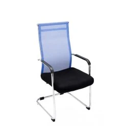 Decoshop26 Chaise Pour Visiteur Fauteuil De Bureau Avec Accoudoirs Bleu Pieds Chr...
