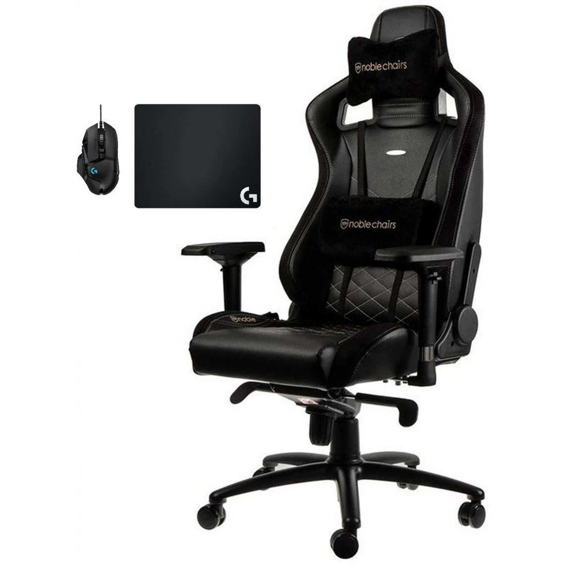 Noblechairs Chaise Gamer EPIC - Noir/Or + Souris G502 HERO + Tapis De Souris G240