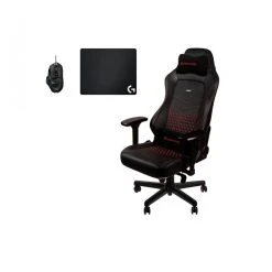 Noblechairs Chaise Gamer HERO - Vrai Cuir - Noir/Rouge + Souris G502 HERO + Tapis ...