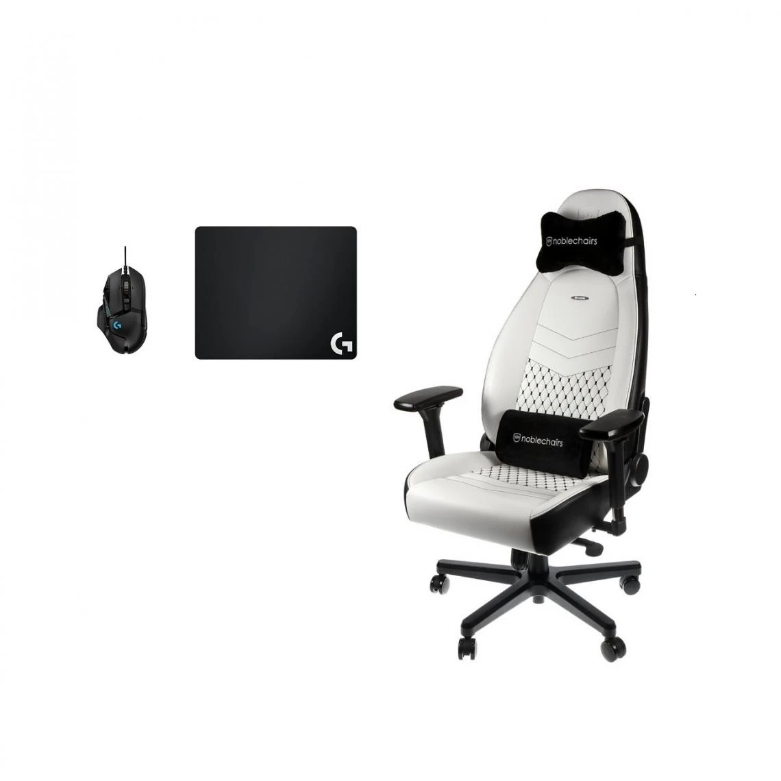 Noblechairs Chaise Gamer ICON - Blanc/Noir + Souris G502 HERO + Tapis De Souris G2...