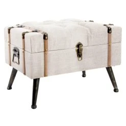 Pegane Coffre Banquette En MDF Et Lin Coloris Beige - Longueur 62 X Profondeu...