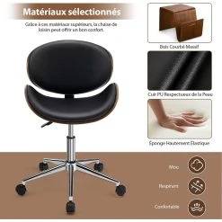 Giantex COSTWAY Chaise De Bureau En Bois, Pivotant Et Réglable à Hauteur, Ta... -Magasin Joss & Main costway chaise de bureau en bois pivotant et reglable a hauteur tabouret de bureau avec siege et dossier incurve rembourre charge max 150kg 14137058 39413632 1140x1140