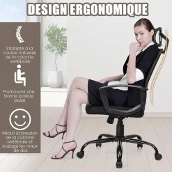Giantex COSTWAY Chaise De Bureau Ergonomique Hauteur Réglable Fauteuil D'ordi... -Magasin Joss & Main costway chaise de bureau ergonomique hauteur reglable fauteuil dordinateur en maille avec appui tete pivotant renfort lombaire noir 14136944 39413208 1140x1140