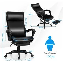 Giantex COSTWAY Chaise De Bureau Ergonomique Inclinable Pivotant Réglable En ... -Magasin Joss & Main costway chaise de bureau ergonomique inclinable pivotant reglable en hauteur avec roulettes appuie tete accoudoir repose pieds 62 x 715 x 109 119 cm noir 14136872 39412930 1140x1140