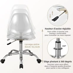 Giantex COSTWAY Chaise De Bureau Transparente Style Scandinave, Chaise Pivotan... -Magasin Joss & Main costway chaise de bureau transparente style scandinave chaise pivotante a roulettes moderne en acrylique avec base chromee hauteur reglable 42 525 cm 14137028 39413524 1140x1140