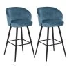 Altobuy DOLCE - Lot De 2 Tabourets Velours Bleu Piètement Métal Noir