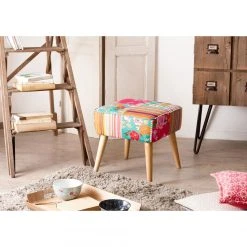 MACABANE Tabouret Carré Imprimé Patchwork En Tissu Scandi - Imprimé -Magasin Joss & Main eb330164 3535 4d38 9739 ceae6d78b850 zoom prd 3s 1140x1140