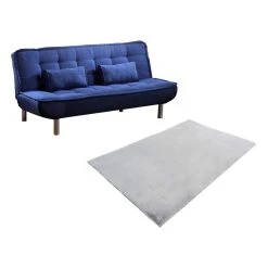 Vente-unique Ensemble Canapé Convertible Clic-clac Bleu MISHAN Et Tapis Gris BUNNY