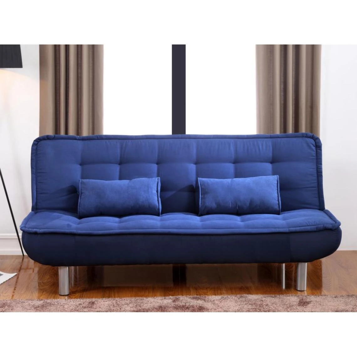 Vente-unique Ensemble Canapé Convertible Clic-clac Bleu MISHAN Et Tapis Gris BUNNY 2 Vente-unique Ensemble Canapé Convertible Clic-clac Bleu MISHAN Et Tapis Gris BUNNY – Image 2