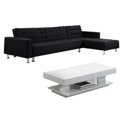 Vente-unique Ensemble Canapé D'angle Convertible Et Réversible Noir WILLIS Et Tab...