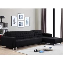 Vente-unique Ensemble Canapé D'angle Convertible Et Réversible Noir WILLIS Et Tab... -Magasin Joss & Main ensemble canape dangle convertible et reversible noir willis et table basse blanche aramis 13895922 38527938 1140x1140